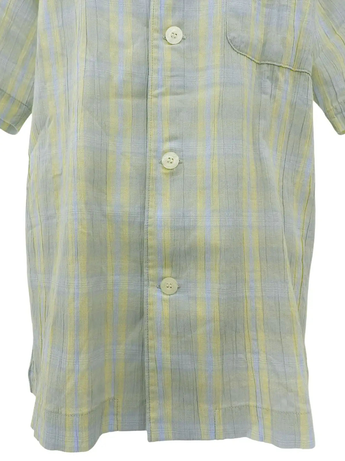 Check Pattern Horse Carriage Embroidered Half Sleeve Top in Light Blue/Light Yellow