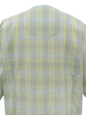 Check Pattern Horse Carriage Embroidered Half Sleeve Top in Light Blue/Light Yellow
