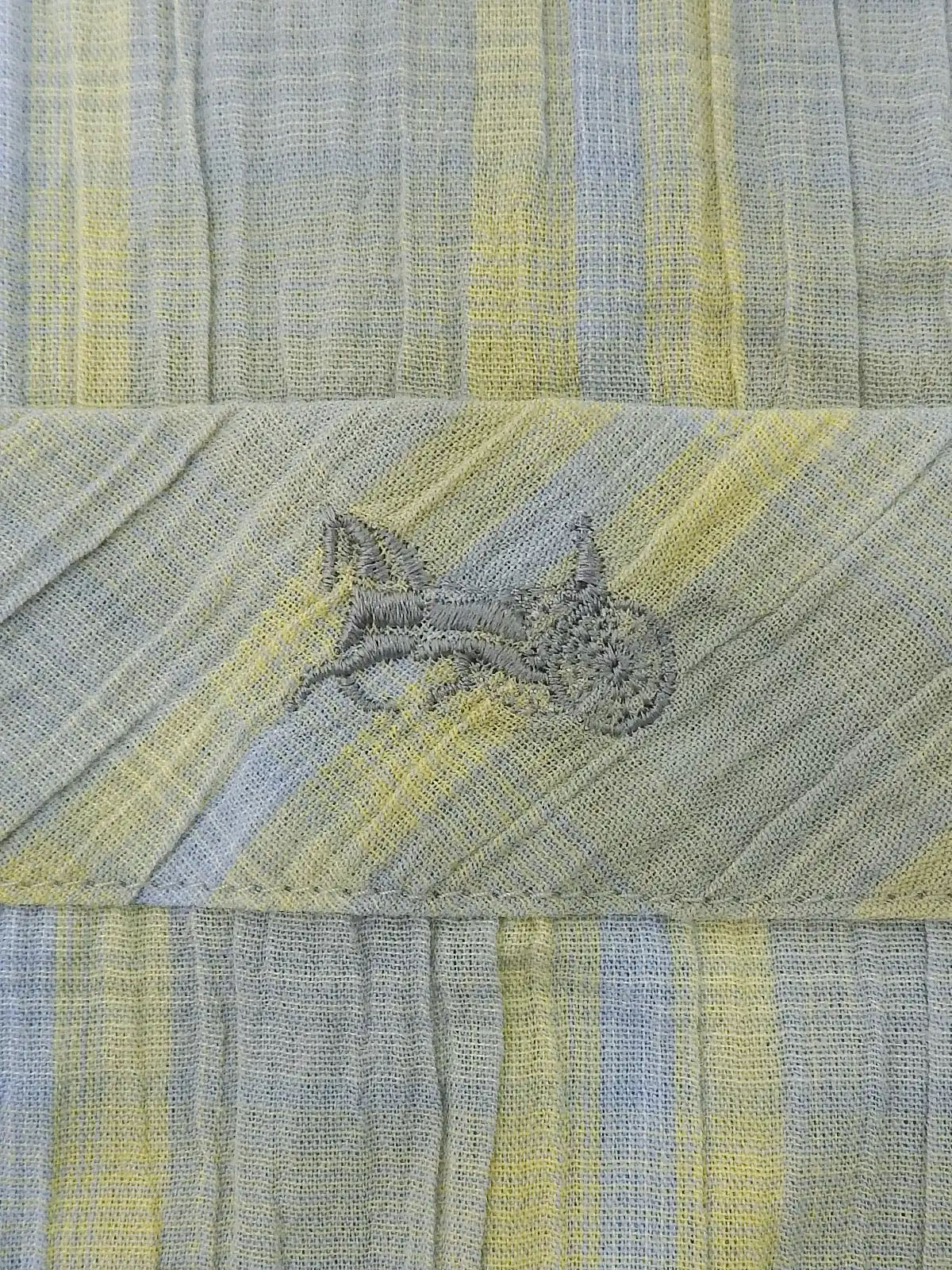 チェックパターンホースキャリッジ刺繍半袖トップス ライトブルー/ライトイエロー