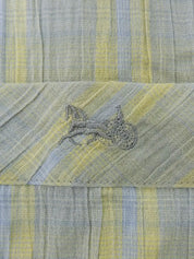 チェックパターンホースキャリッジ刺繍半袖トップス ライトブルー/ライトイエロー