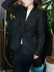 Stripe Pattern Logo Button Jacket in Black