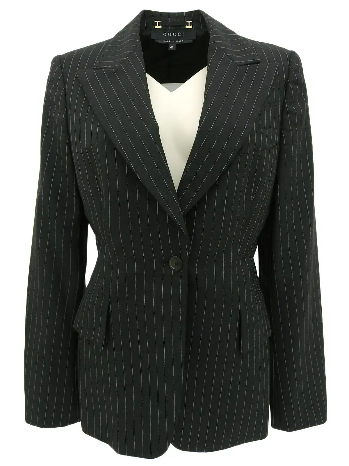 Stripe Pattern Logo Button Jacket in Black