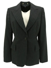 Stripe Pattern Logo Button Jacket in Black