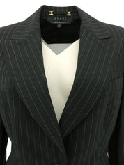Stripe Pattern Logo Button Jacket in Black