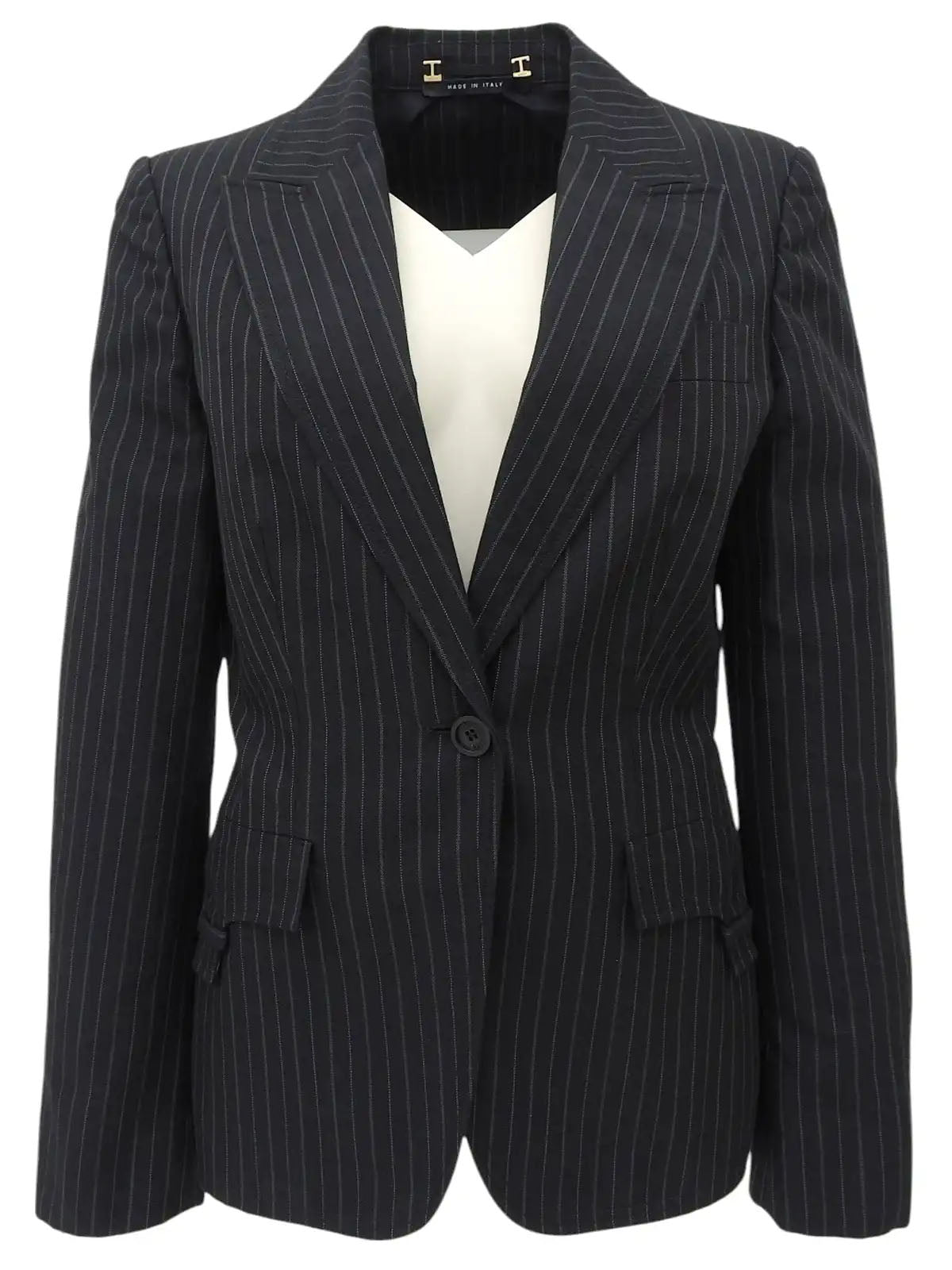 ストライプパターンロゴボタンジャケット ブラック/グレー