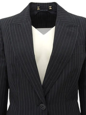 ストライプパターンロゴボタンジャケット ブラック/グレー