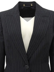Striped Pattern Logo Button Jacket in Black/Gray