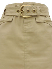 Logo Buckle Tight Skirt Beige
