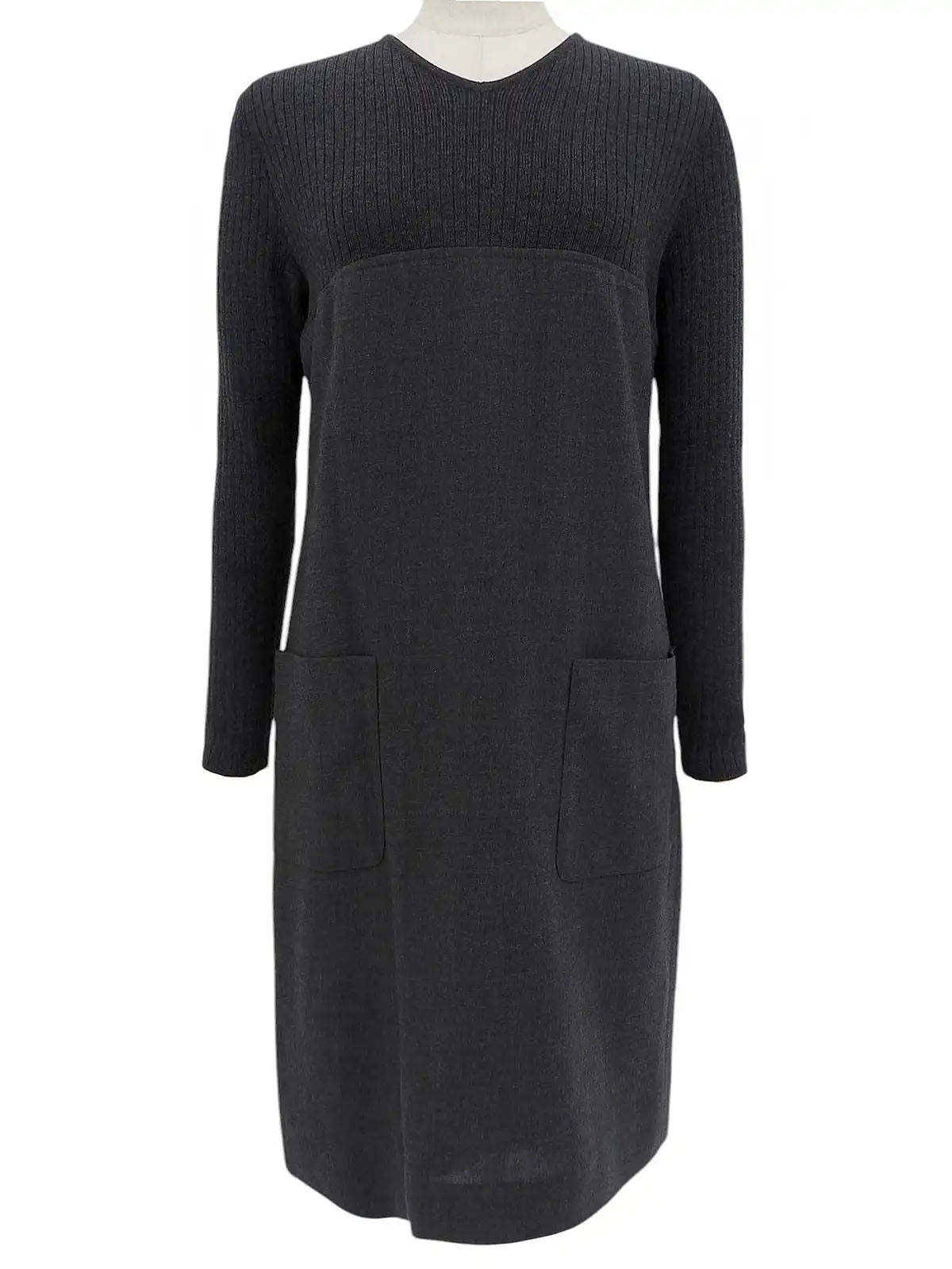 リブニットスリーブワンピース グレー