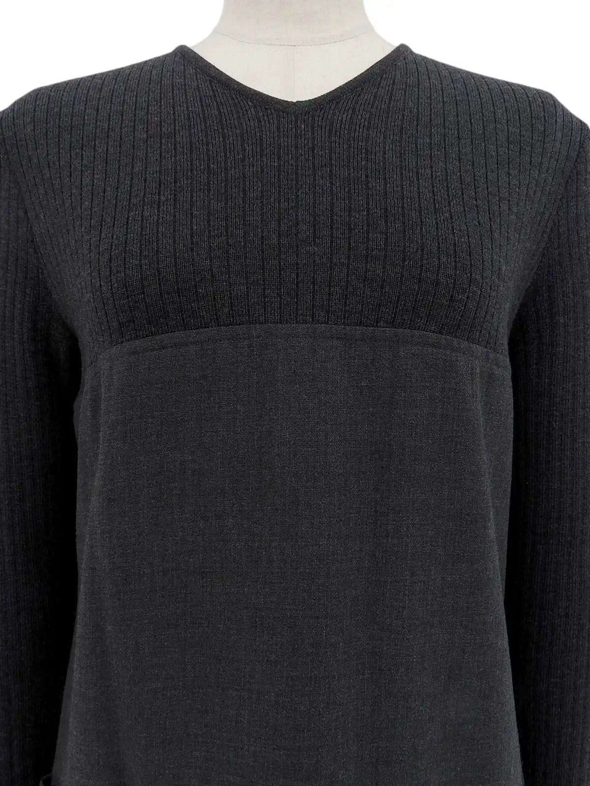 リブニットスリーブワンピース グレー