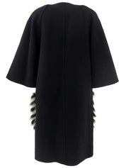 Wool and fox fur combination cape coat in black/white
