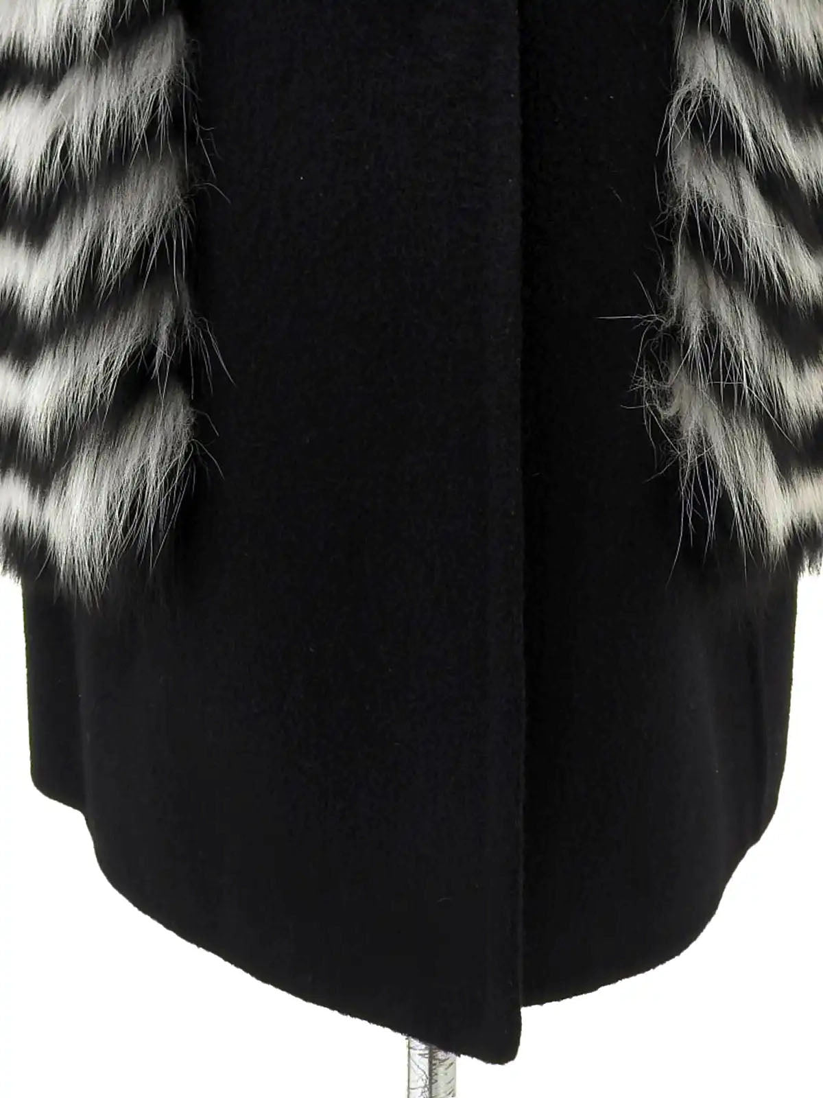 Wool and fox fur combination cape coat in black/white