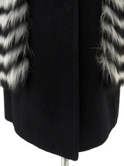 Wool and fox fur combination cape coat in black/white