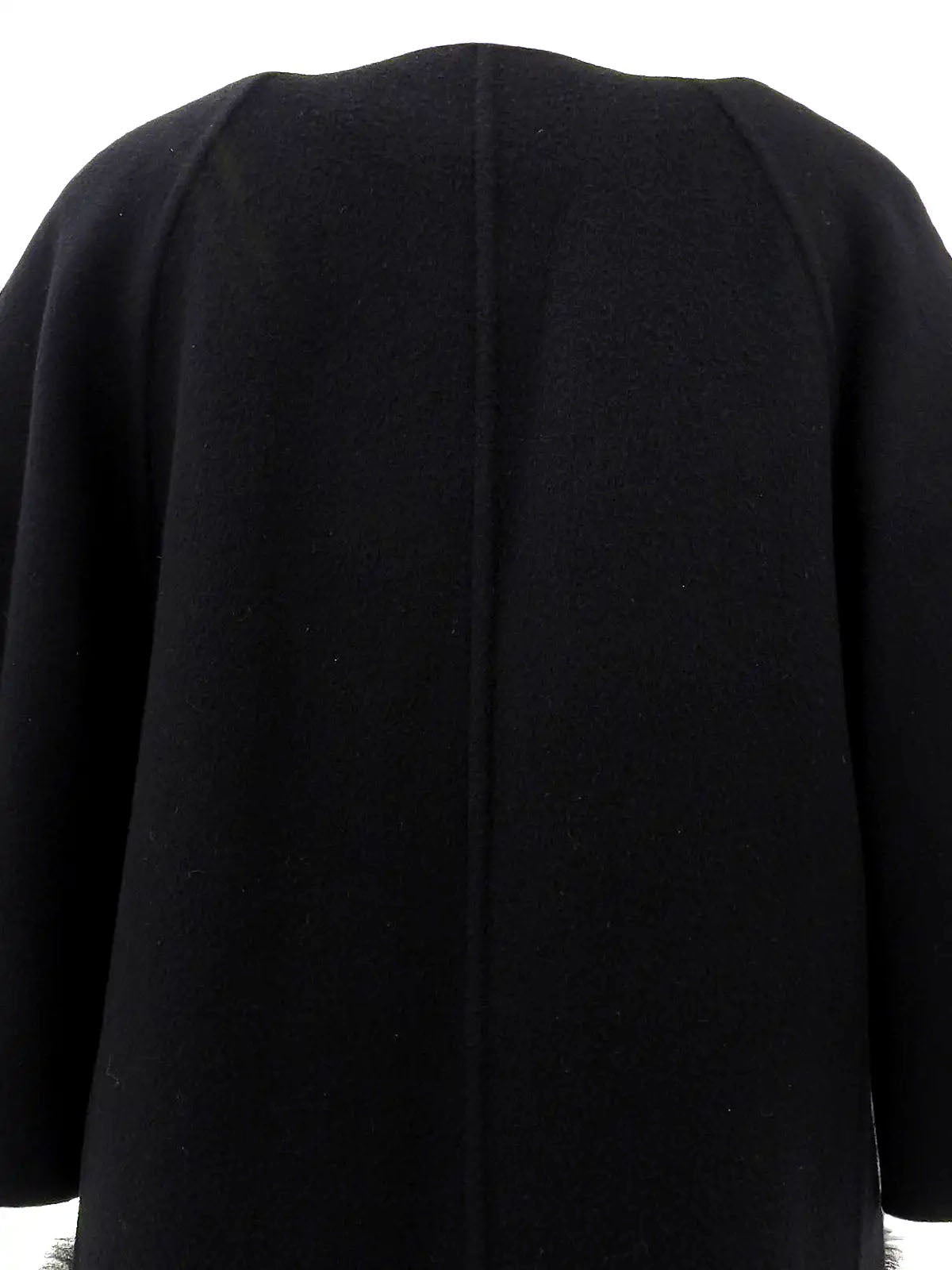 Wool and fox fur combination cape coat in black/white