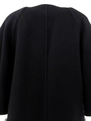 Wool and fox fur combination cape coat in black/white