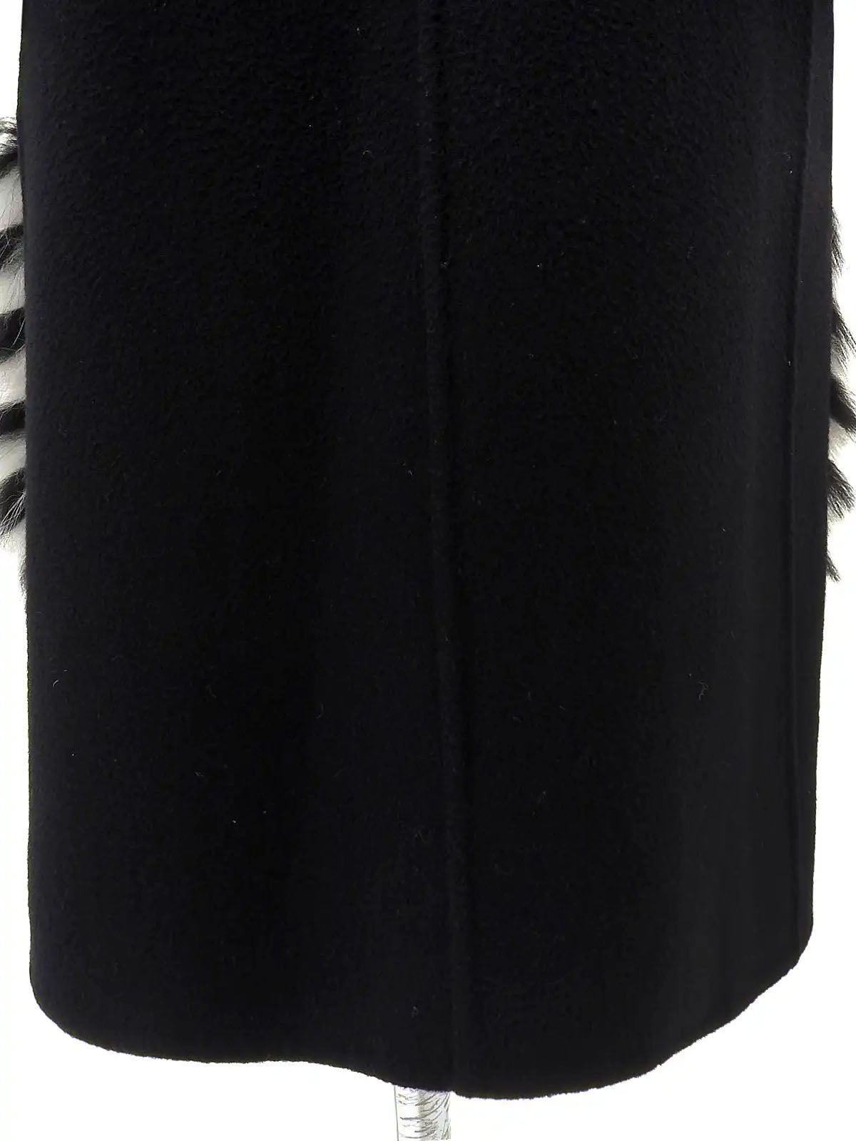 Wool and fox fur combination cape coat in black/white