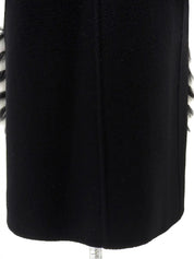 Wool and fox fur combination cape coat in black/white