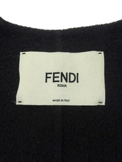 Wool and fox fur combination cape coat in black/white