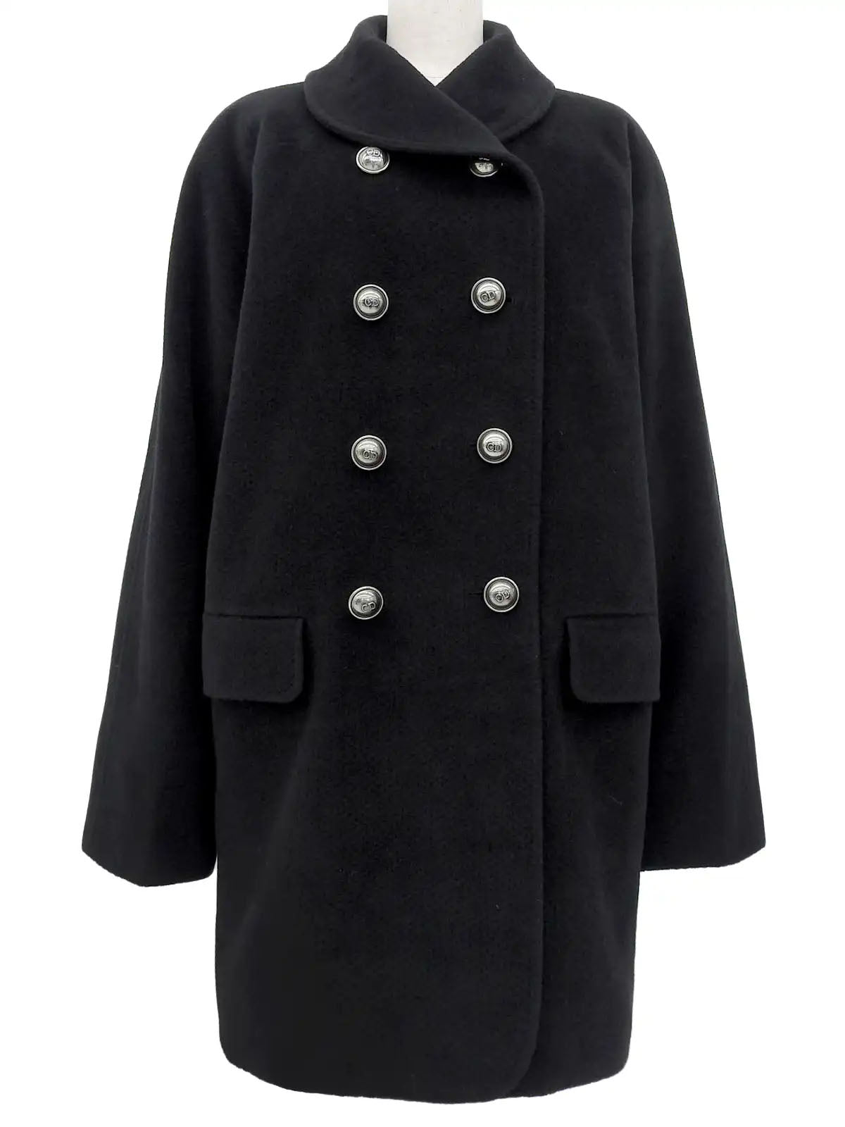 Logo Button Wool Coat in Black