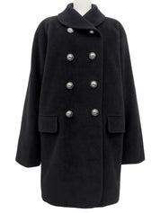 Logo Button Wool Coat in Black