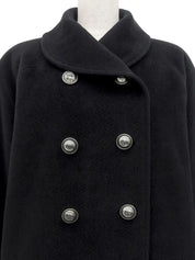 ロゴボタンウールコート　ブラック