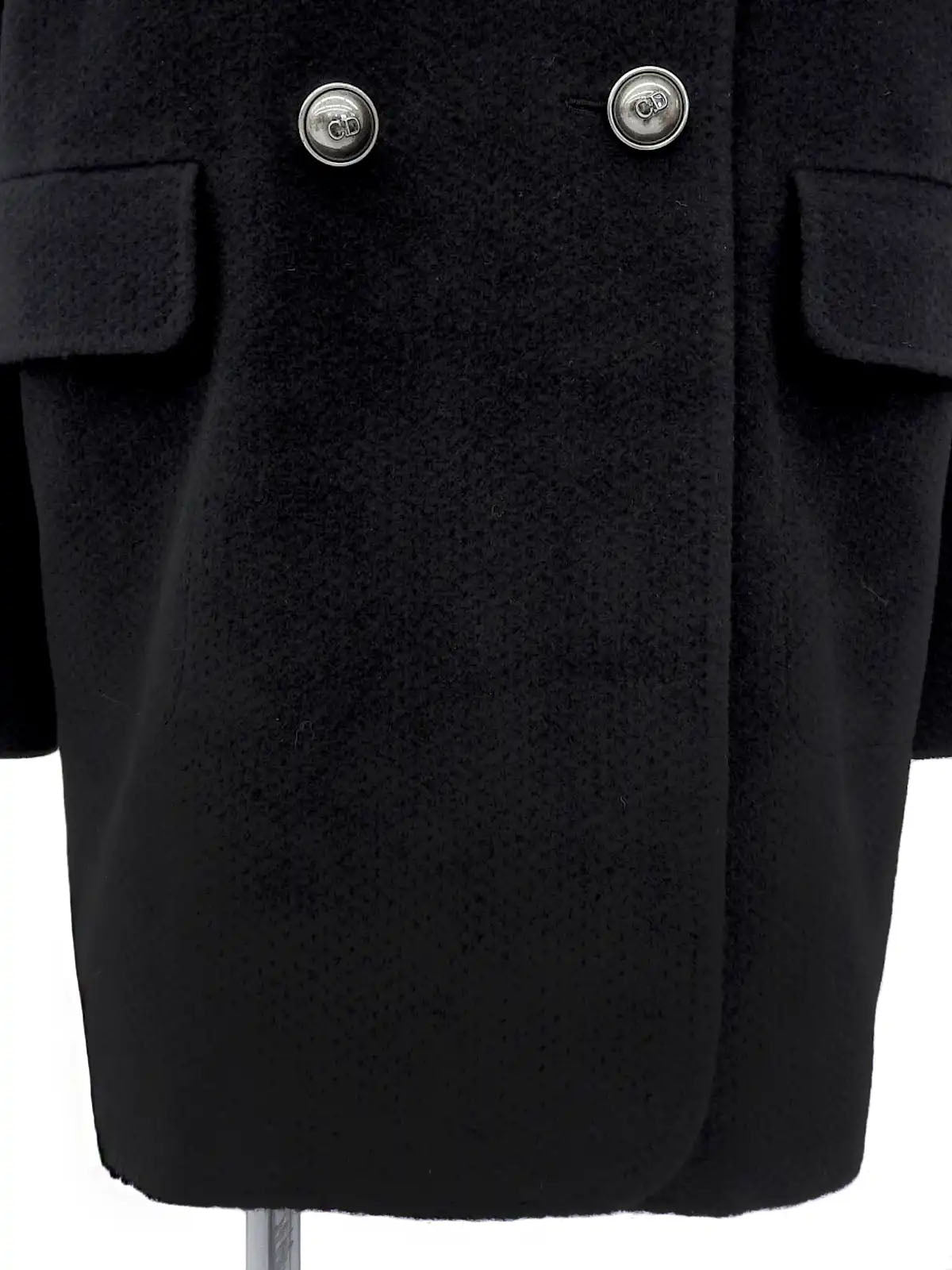 Logo Button Wool Coat in Black