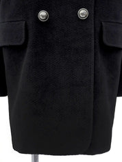 Logo Button Wool Coat in Black