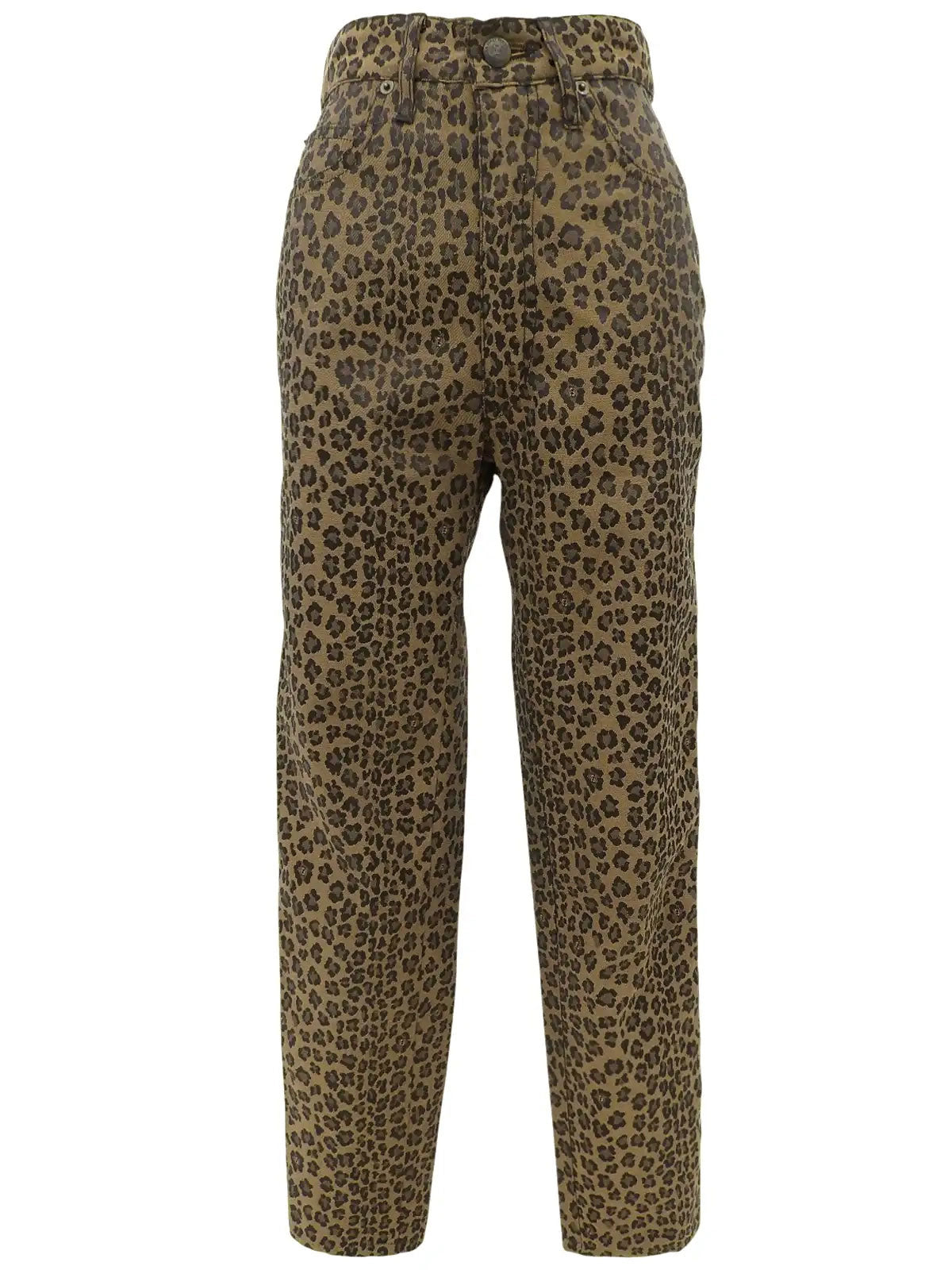 Leopard Print Logo Button Pants in Brown