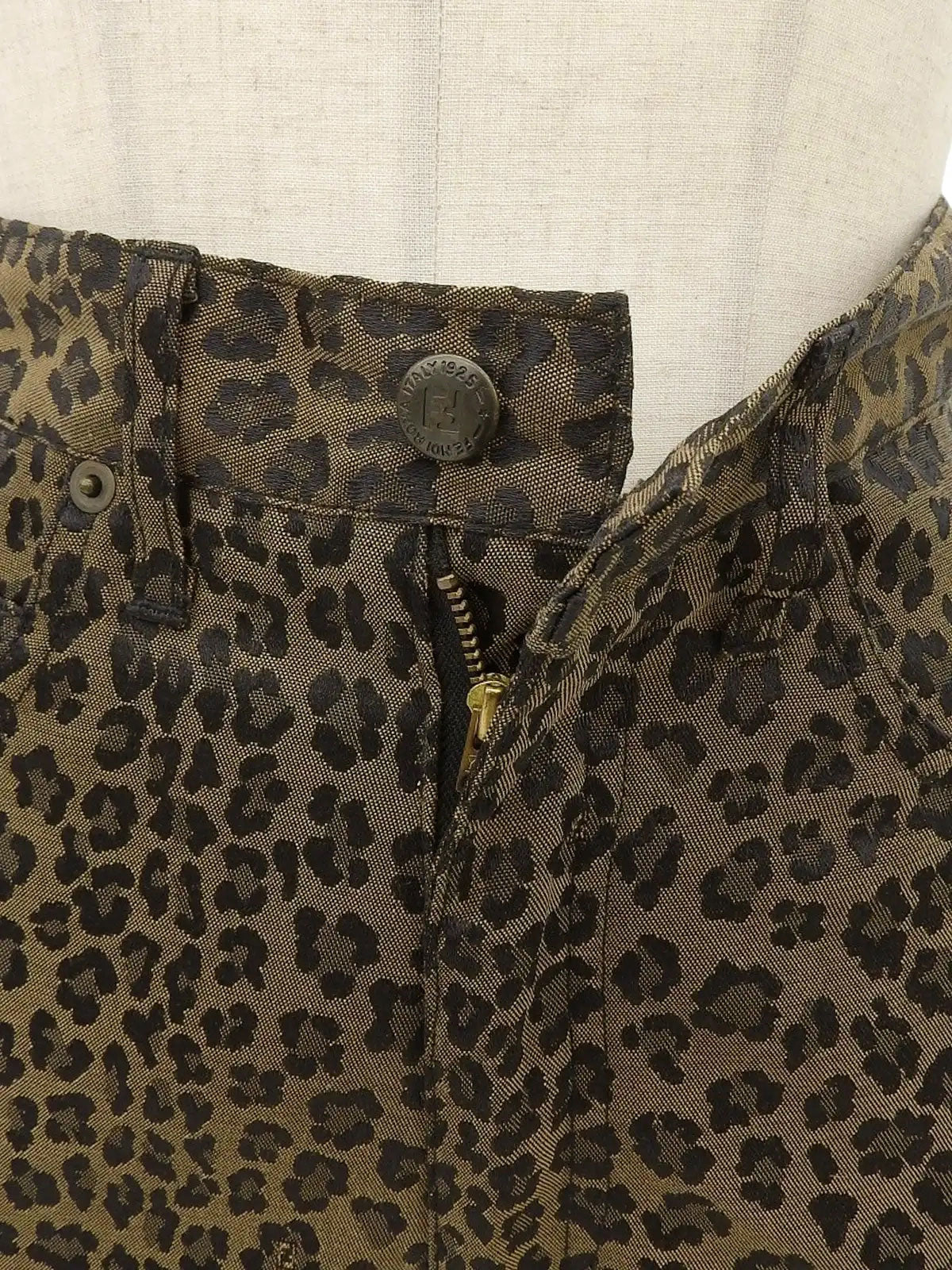 Leopard Print Logo Button Pants in Brown