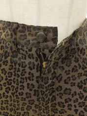 Leopard Print Logo Button Pants in Brown