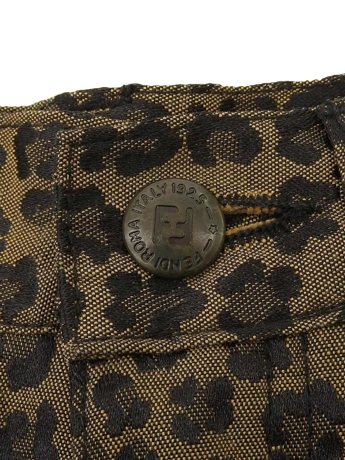 Leopard Print Logo Button Pants in Brown