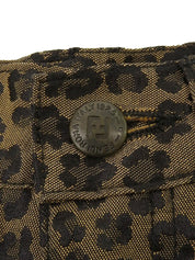 Leopard Print Logo Button Pants in Brown