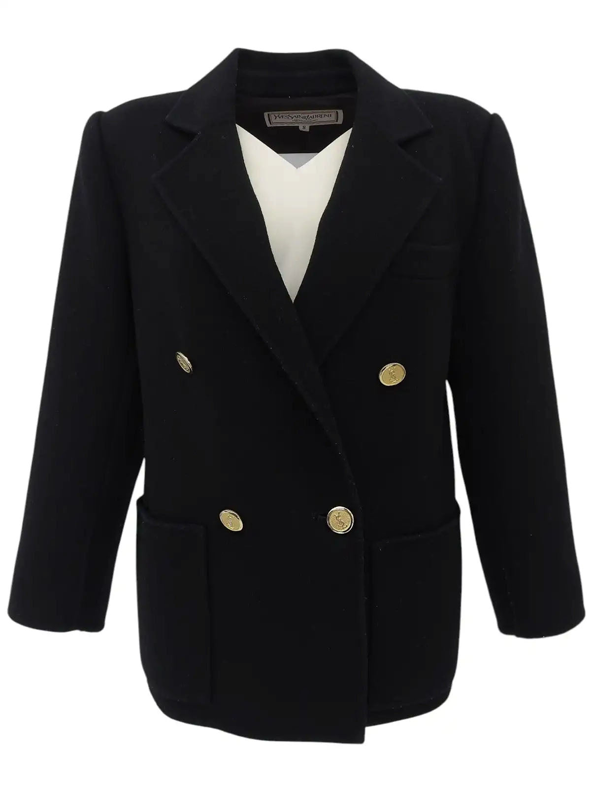 Wool logo button double-breasted jacket in black