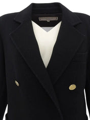 Wool logo button double-breasted jacket in black