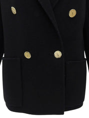 Wool logo button double-breasted jacket in black
