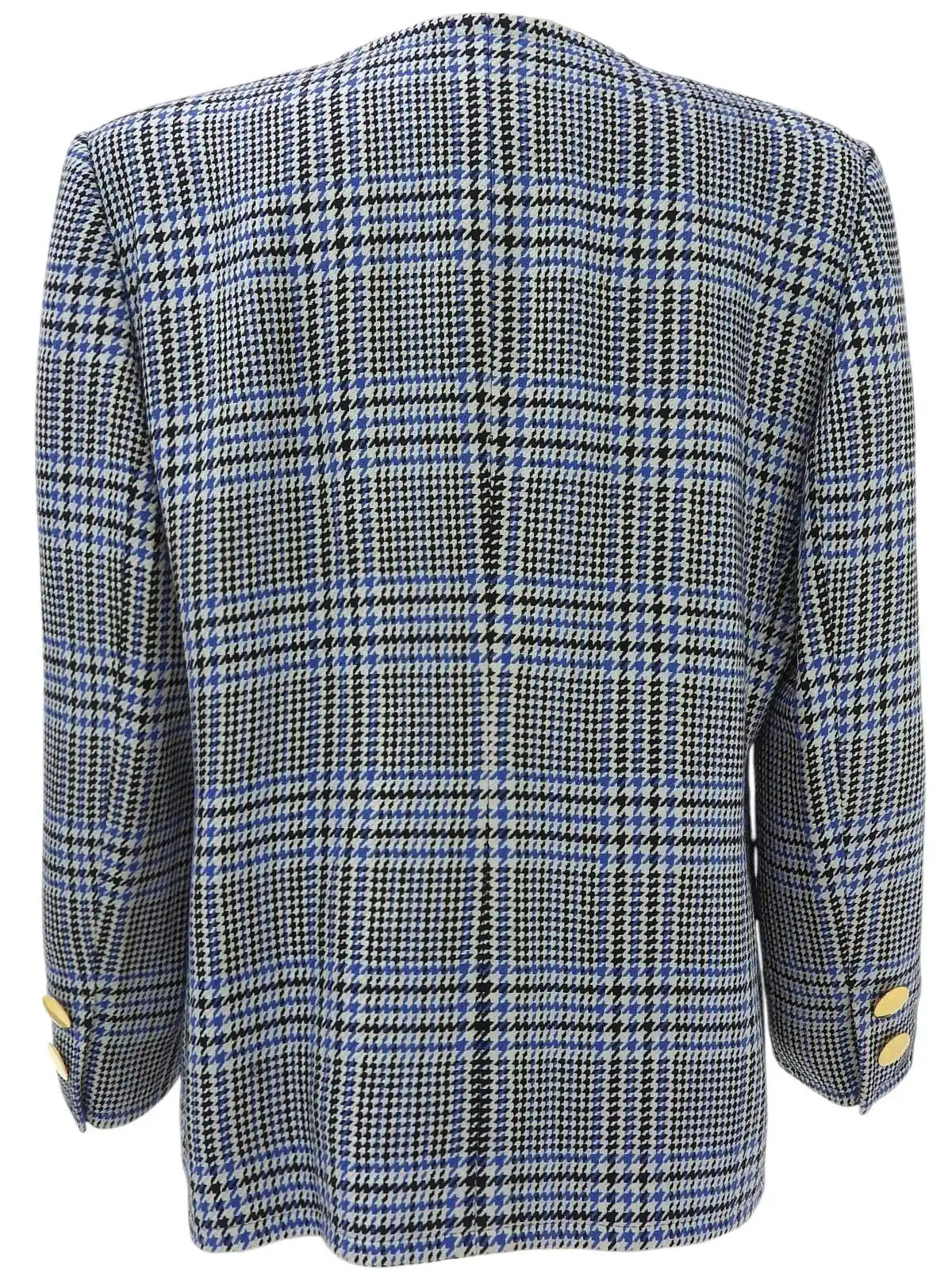 グレンチェックパターンノーカラージャケット ホワイト/ブラック/ブルー