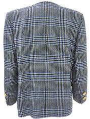 グレンチェックパターンノーカラージャケット ホワイト/ブラック/ブルー