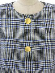 グレンチェックパターンノーカラージャケット ホワイト/ブラック/ブルー