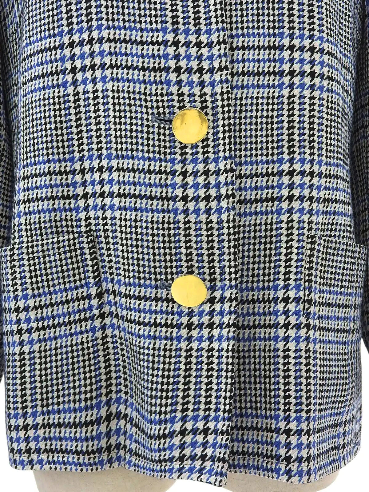 グレンチェックパターンノーカラージャケット ホワイト/ブラック/ブルー