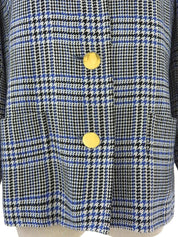 グレンチェックパターンノーカラージャケット ホワイト/ブラック/ブルー