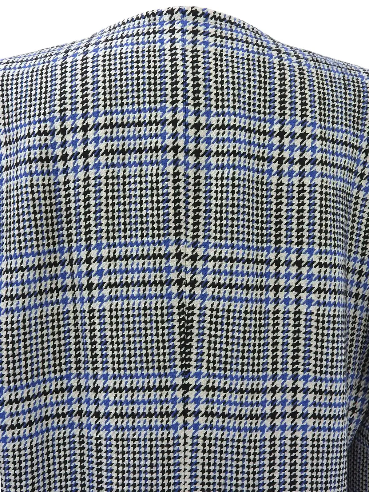 Glen check pattern collarless jacket in white/black/blue