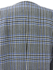 Glen check pattern collarless jacket in white/black/blue