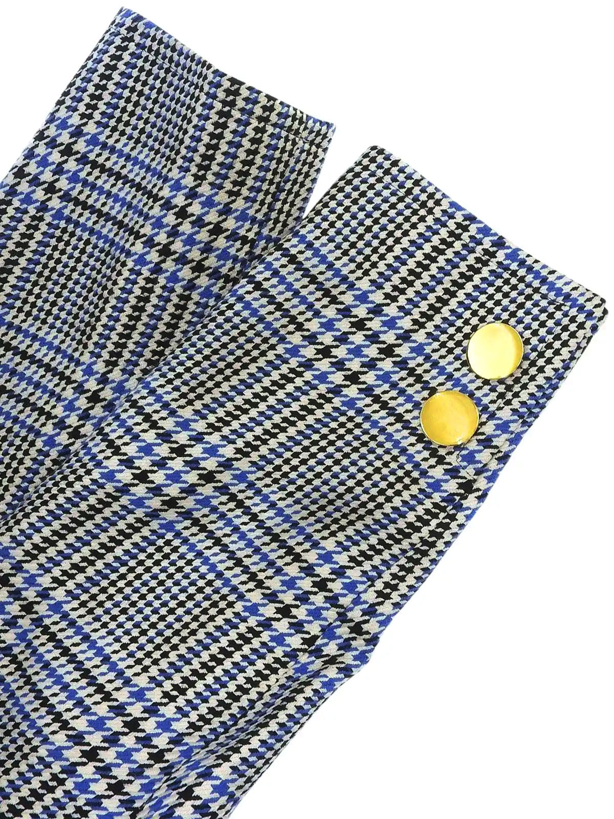 Glen check pattern collarless jacket in white/black/blue