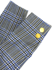 Glen check pattern collarless jacket in white/black/blue