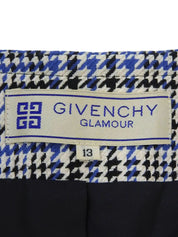 Glen check pattern collarless jacket in white/black/blue