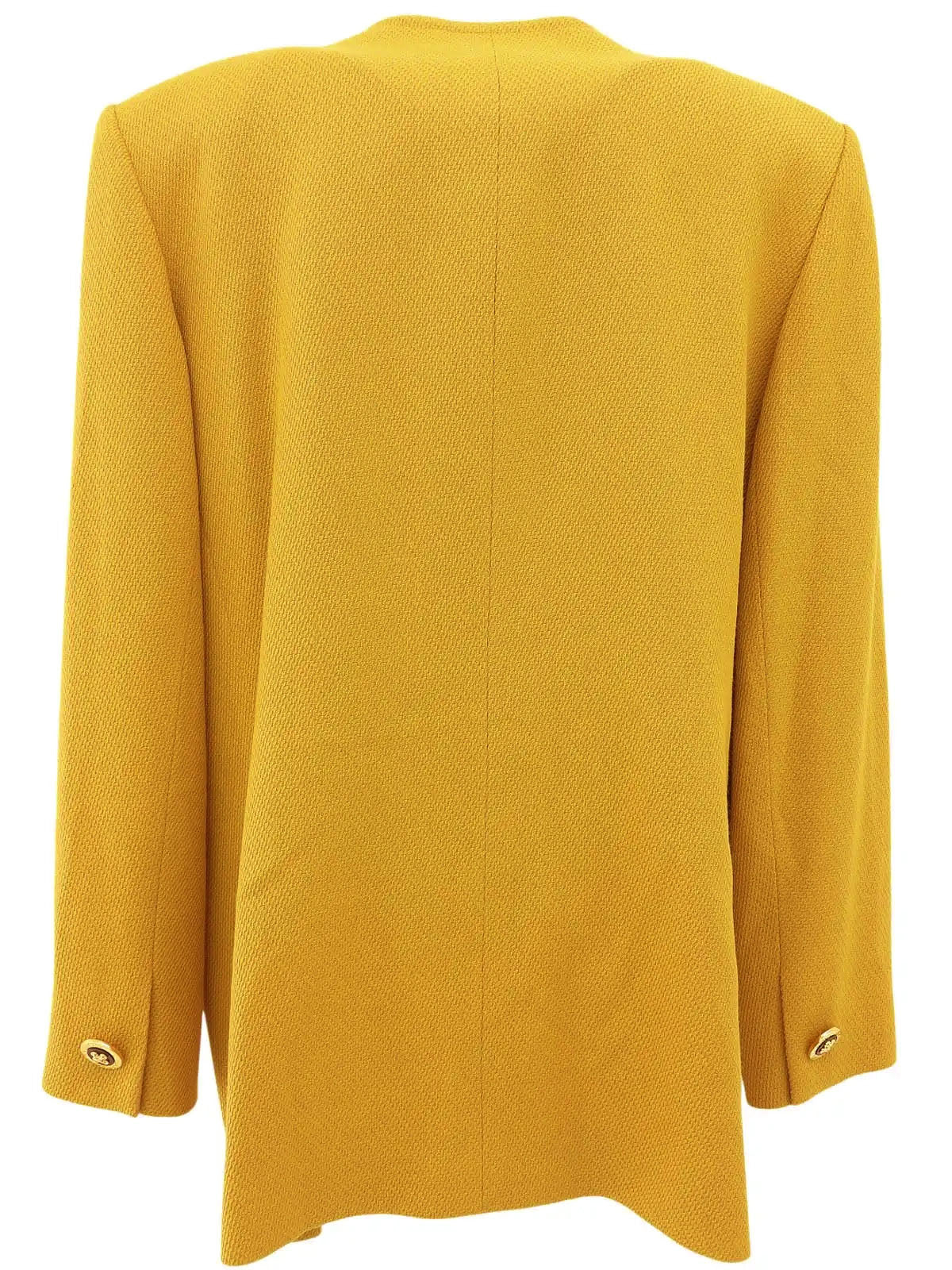 Wool design logo button collarless jacket in mustard
