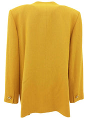 Wool design logo button collarless jacket in mustard