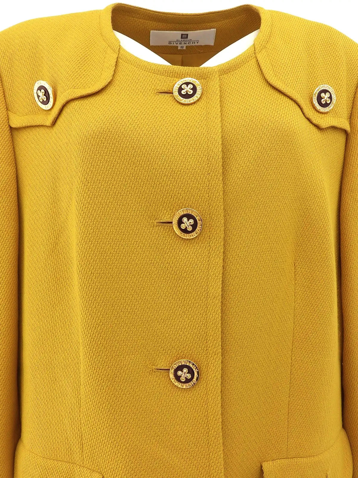 ウールデザインロゴボタンノーカラージャケット マスタード