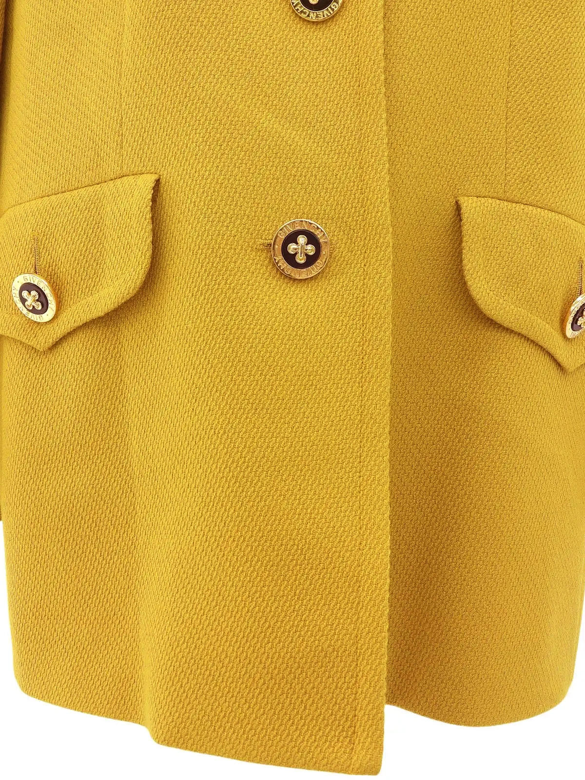 Wool design logo button collarless jacket in mustard