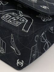 2001年製 キャンバスアイコンパターンクラシックフラップチェーンバッグ25cm ブラック